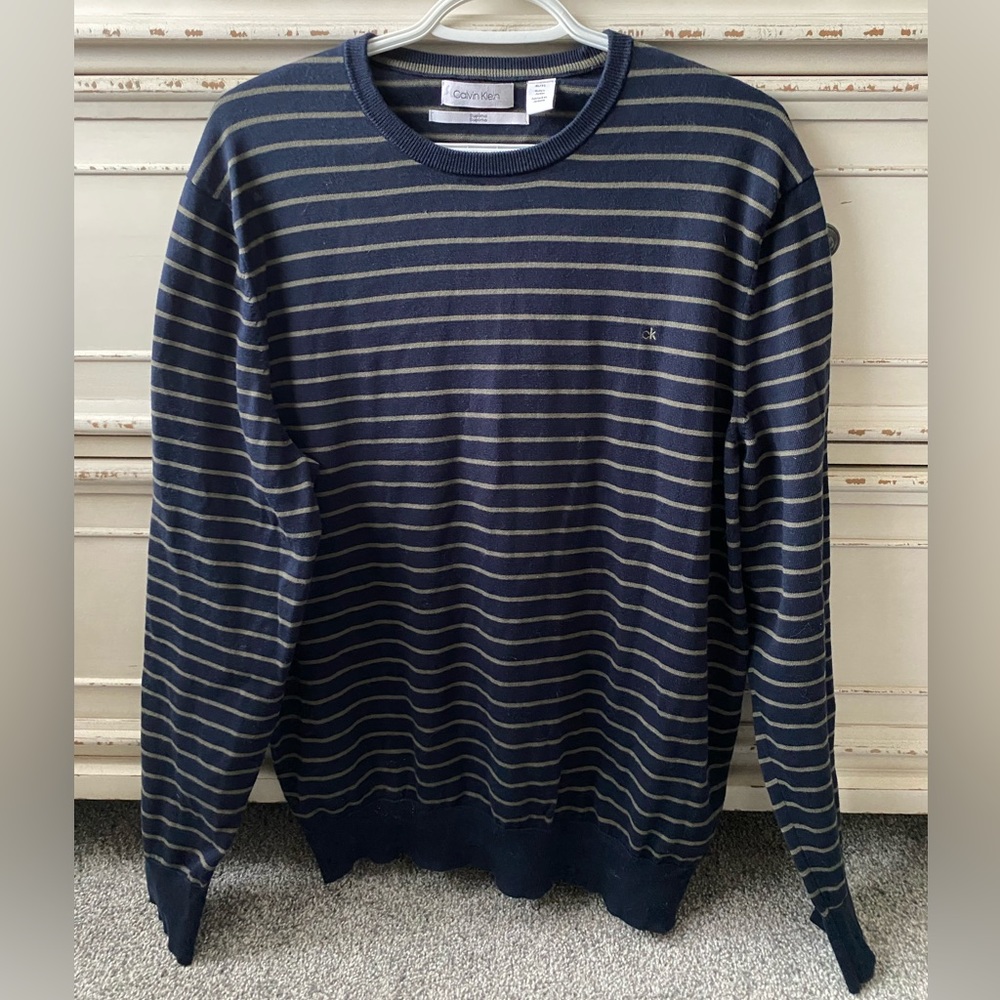 Calvin Klein Men's Navy Striped Sweater 100% cotton (XL)